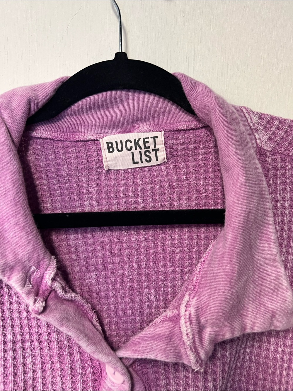 Bucket List Purple Mineral Wash Waffle Knit Oversized Button Up Shirt - Picture 2 of 5